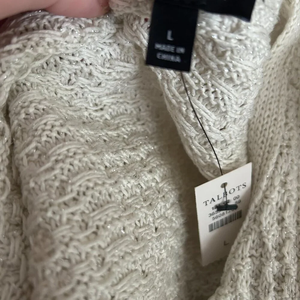 NWT Talbots Women's Textured Metallic Cream Knit Cardigan Coat L